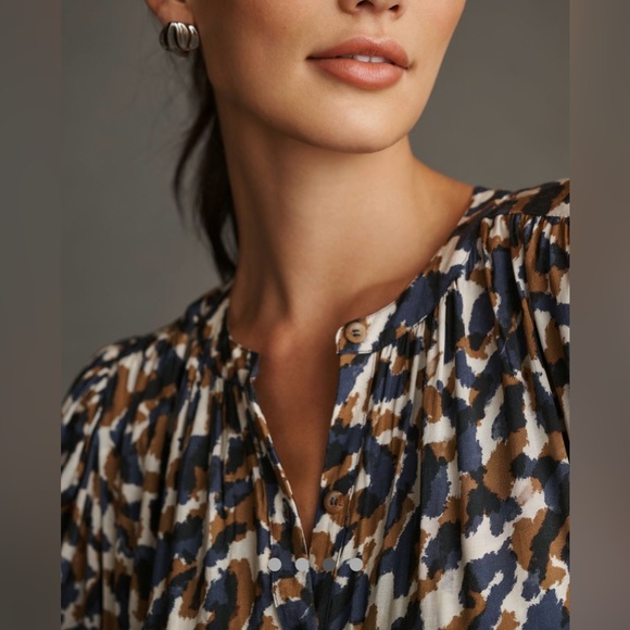 Velvet by Graham & Spencer For Anthro Ottilie Midi Dress Blue/Brown Size S NWT - Picture 5 of 16